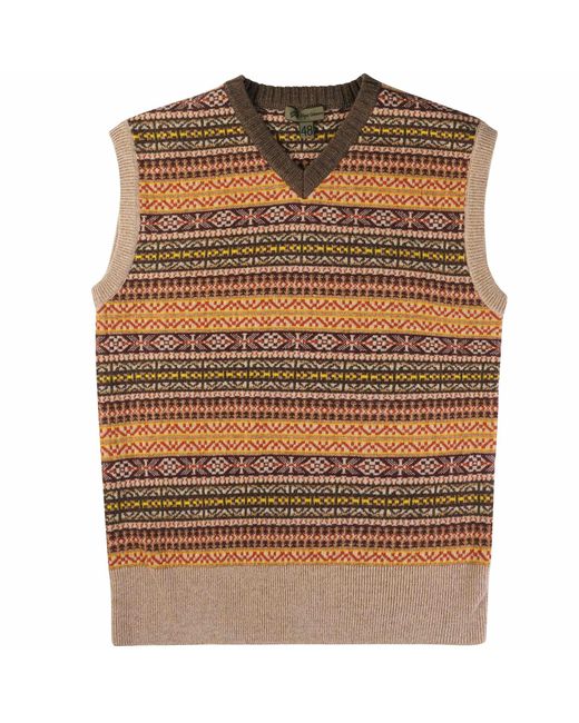Nigel Cabourn Brown Fairisle Knitted Vest for men