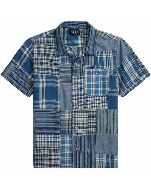 RRL Patchwork Camp Shirt in Blue for Men | Lyst UK