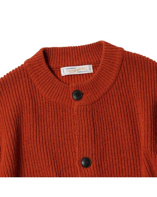 FRIZMWORKS Red Heavy Wool Round Cardigan for men