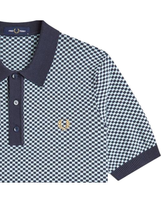 Fred Perry Blue Chequerboard Knitted Shirt for men