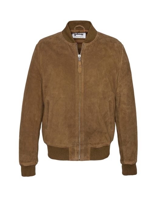 Schott Nyc Brown Suede Bomber Jacket for men