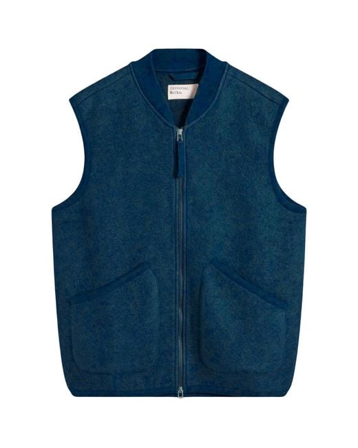 Universal Works Blue Zip Waistcoat Wool Fleece for men