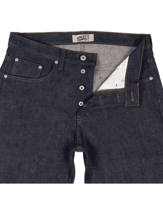 Naked & Famous Blue Weird Guy Dirty Fade Denim Jeans for men