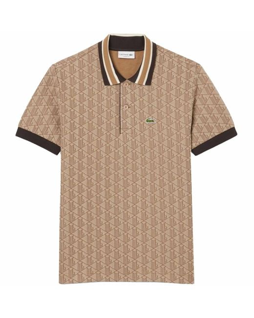 Lacoste Brown Classic Fit Monogram Jacquard Polo Shirt for men