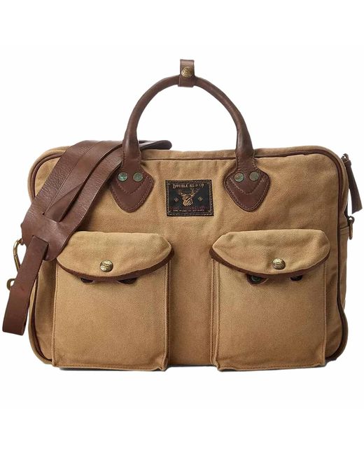 RRL Brown Leather-Trim Canvas Briefcase for men