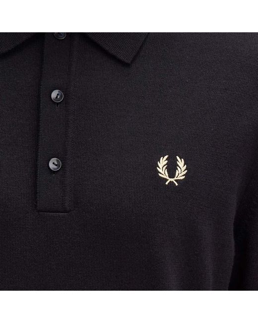 Fred Perry Black K4535 Classic Knitted Long Sleeve Shirt for men