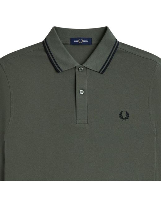 Fred Perry Green M3636 Long Sleeve Twin Tipped Polo Shirt for men