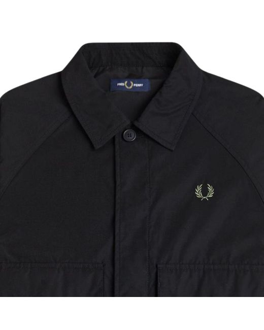 Fred Perry Black Raglan Utility Overshirt for men
