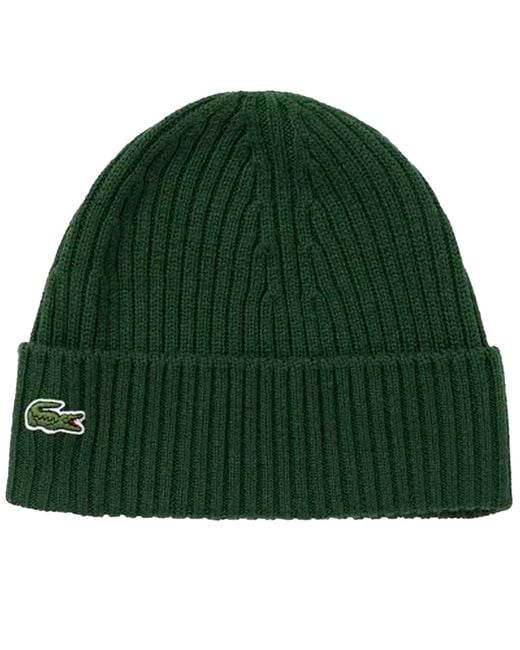 Lacoste Green Ribbed Wool Beanie for men
