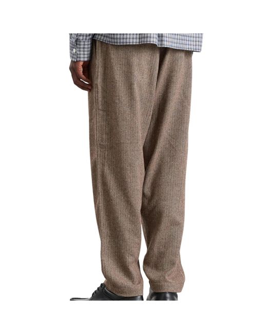 Universal Works Brown Wool Herringbone Pleated Track Pant for men