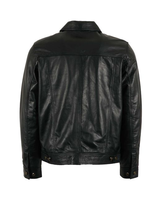 real hoxton Black Leather Trucker Jacket for men