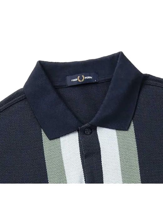 Fred Perry Blue M8522 Panelled Button Through Polo Shirt for men
