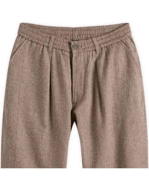 Universal Works Brown Wool Herringbone Pleated Track Pant for men