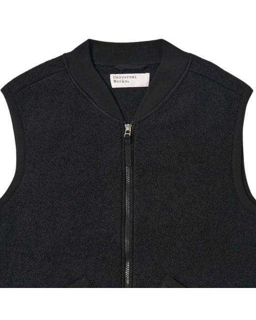 Universal Works Black Zip Waistcoat Wool Fleece for men
