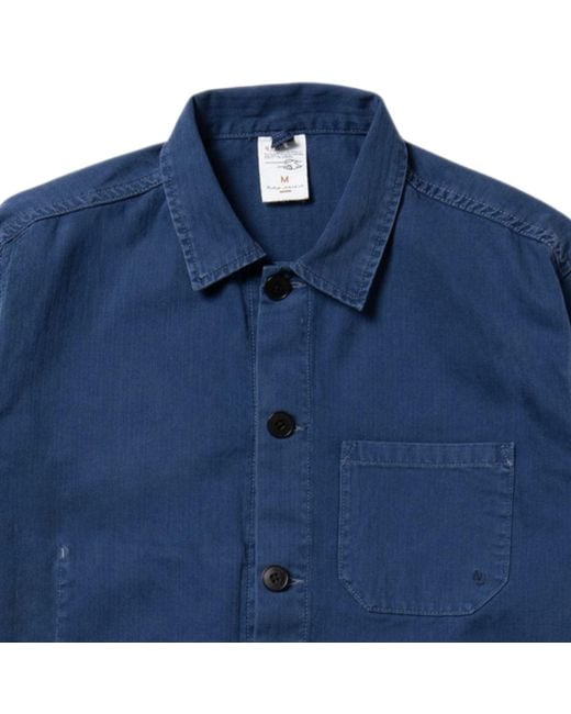 Nudie Jeans Blue Buddy Herringbone Chore Jacket for men