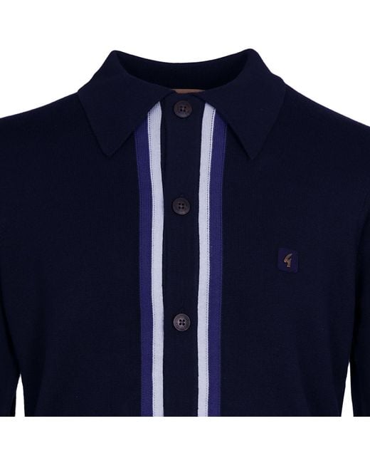 Gabicci Blue Remmy Long Sleeve Knit Polo for men