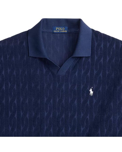 Polo Ralph Lauren Blue Relaxed Fit Cabled Terry Polo Shirt for men