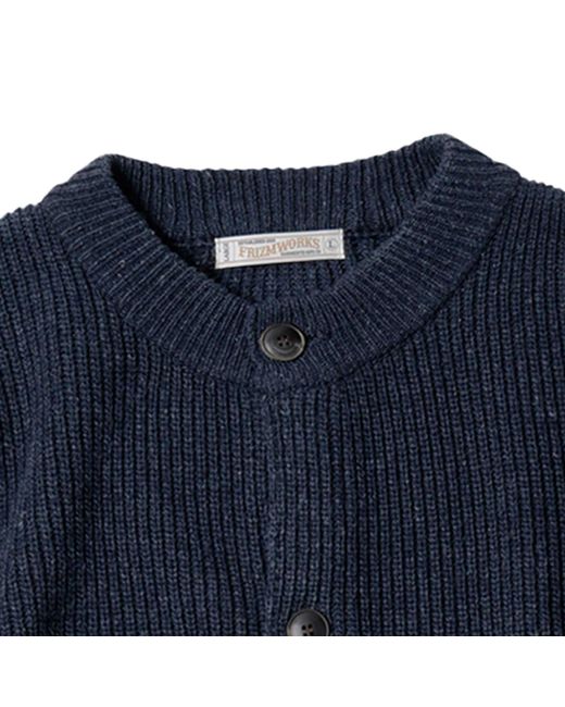 FRIZMWORKS Blue Heavy Wool Round Cardigan for men