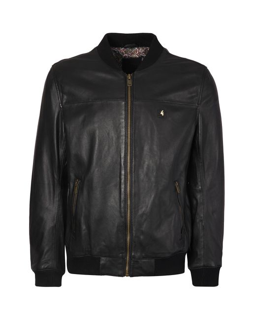 Gabicci Black Leather Bomber Jacket for men