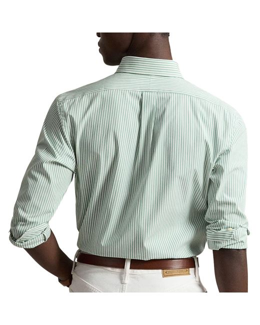 Polo Ralph Lauren Blue Custom Fit Striped Stretch Poplin Shirt for men