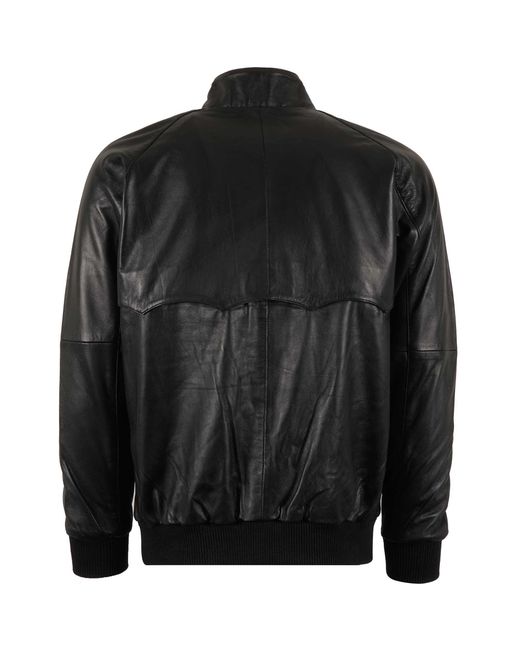 real hoxton Black Leather Harrington Jacket for men
