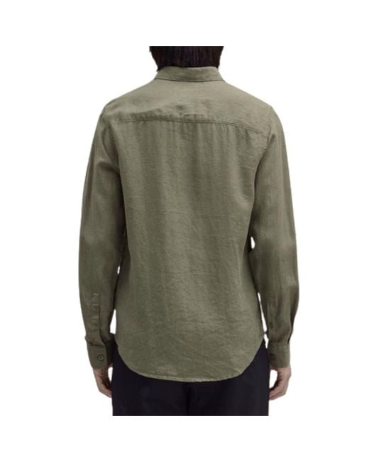 NN07 Green Enzo Classic Collar Linen Shirt for men