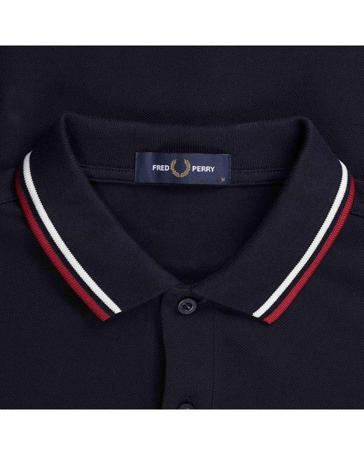 Fred Perry Blue M3636 Long Sleeve Twin Tipped Polo Shirt for men