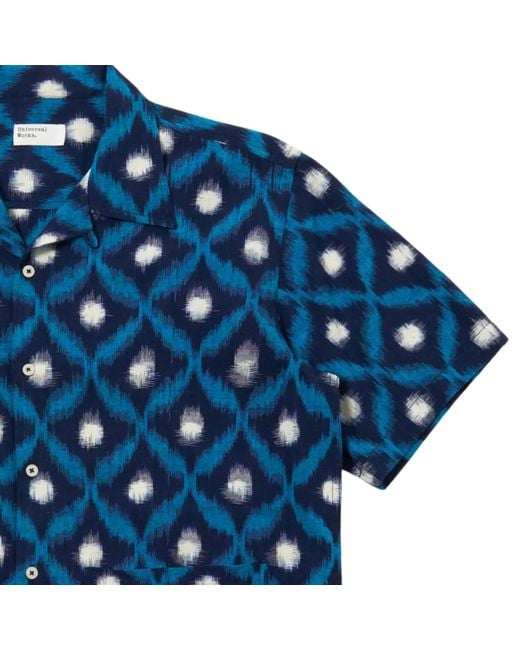 Universal Works Blue Diamond Ikat Deck Shirt for men