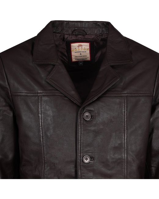 real hoxton Black Leather Reefer Jacket for men