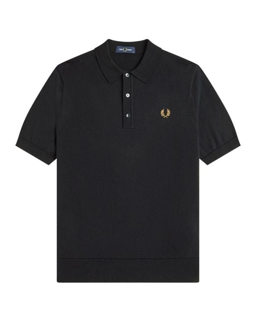 Fred Perry Black Staple Cotton Knitted Shirt for men