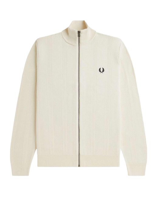 Fred Perry White K1304 Textured Zip Through Cardigan for men