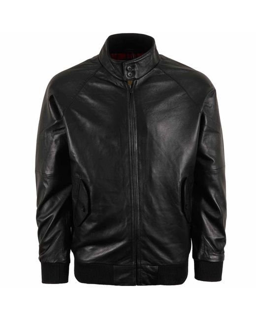 real hoxton Black Leather Harrington Jacket for men