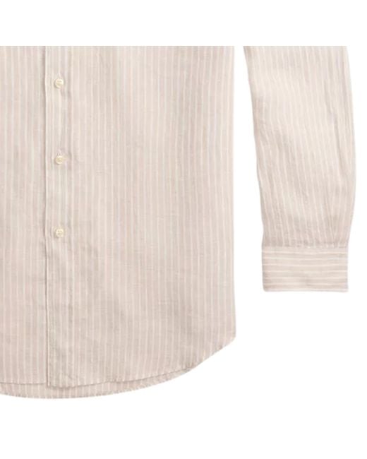 Polo Ralph Lauren White Custom Fit Striped Linen Shirt for men