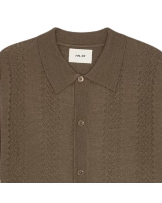 NN07 Brown Thor Wool Blend Button Through Polo Shirt for men