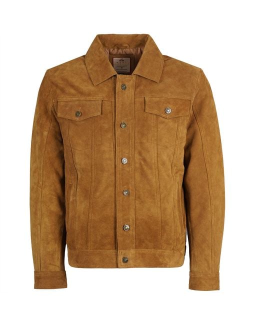 real hoxton Brown Suede Trucker Jacket for men