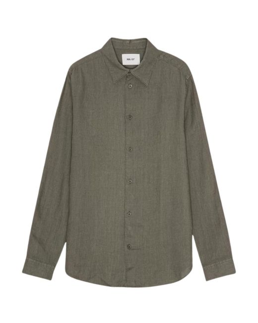 NN07 Green Enzo Classic Collar Linen Shirt for men