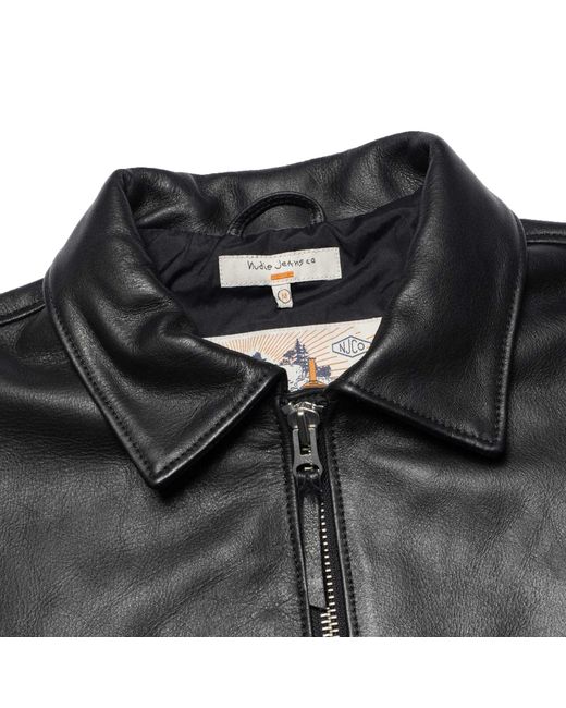 Nudie Jeans Black Eddy Rider Leather Jacket for men