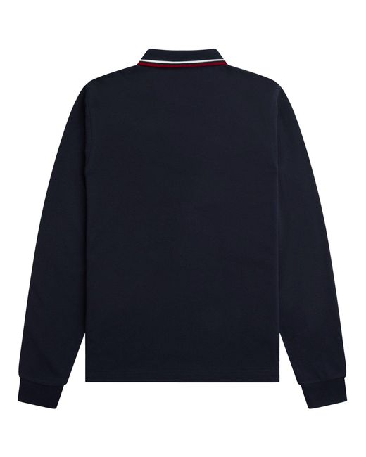 Fred Perry Blue M3636 Long Sleeve Twin Tipped Polo Shirt for men