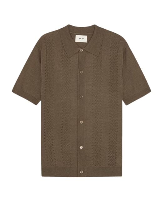 NN07 Brown Thor Wool Blend Button Through Polo Shirt for men