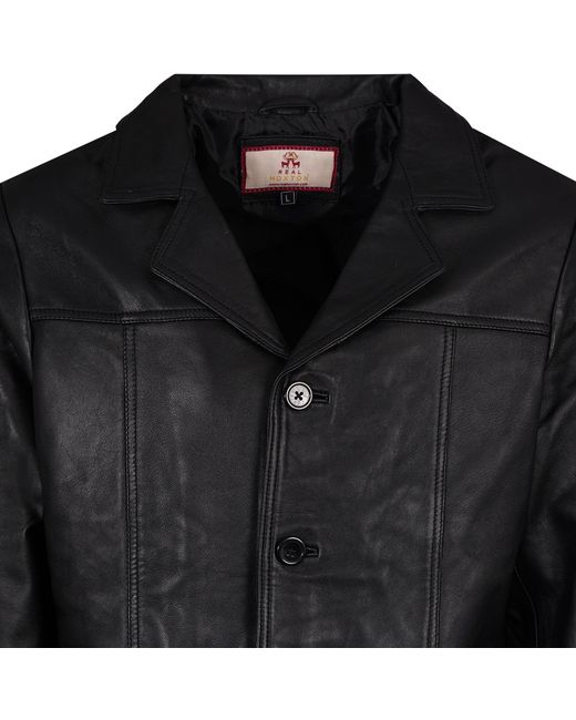 real hoxton Black Leather Reefer Jacket for men