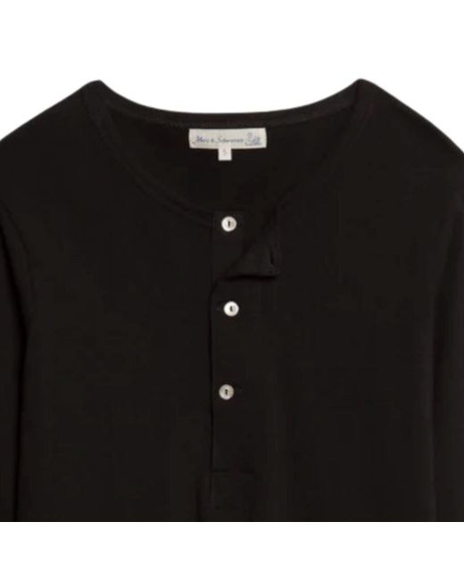 Merz B. Schwanen Black 2M06 Vintage Machine Refined Classic Fit Long Sleeve Henley for men