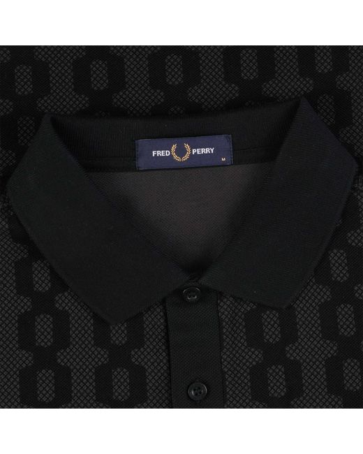 Fred Perry Black Cable Print Polo Shirt for men
