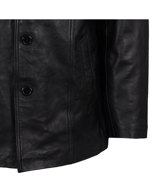 real hoxton Black Leather Reefer Jacket for men