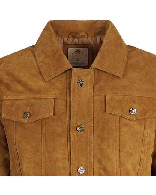 real hoxton Brown Suede Trucker Jacket for men