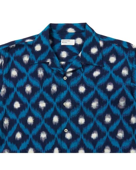 Universal Works Blue Diamond Ikat Deck Shirt for men