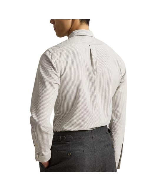 Polo Ralph Lauren White Custom Fit Striped Oxford Shirt for men