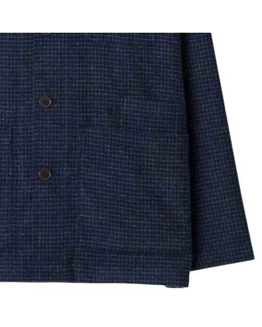Universal Works Blue Bobby Wool Mix Bakers Overshirt for men
