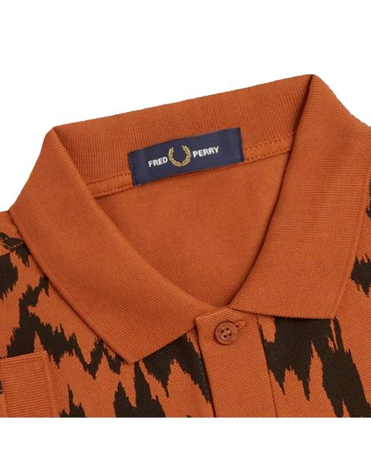 Fred Perry Brown Animal Print Polo Shirt for men