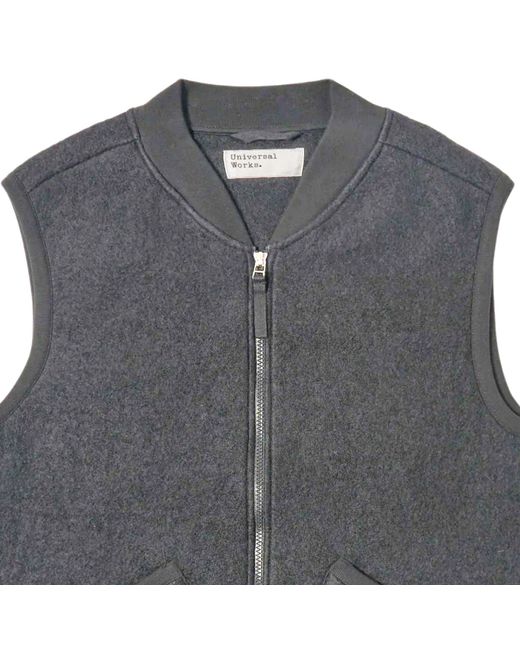 Universal Works Gray Zip Waistcoat Wool Fleece for men