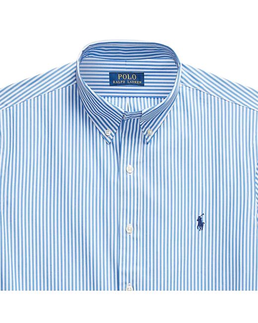 Polo Ralph Lauren Blue Custom Fit Striped Stretch Poplin Shirt for men